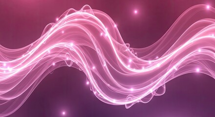 Abstract Pink Wavy Lines with Glowing Particles on a Dark Background.