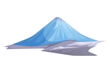 Snow-covered mountain with icy blue tones and shadow, flat graphic style, isolated on white background. Concept of nature and geography. Vector illustration