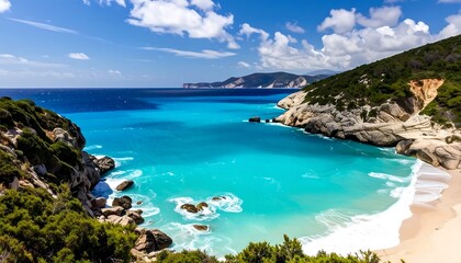Fototapeta premium Turquoise cove with white sand beach