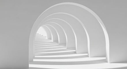 Abstract White Arches Tunnel Perspective.