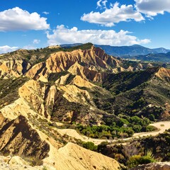 Panoramic view of colorful mountains and valleys