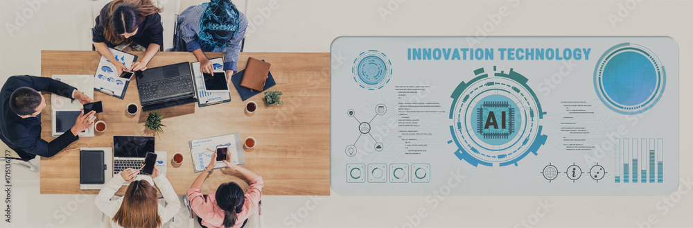 Poster innovation technology driven by artificial intelligence (ai). a concept of future tech development, 
