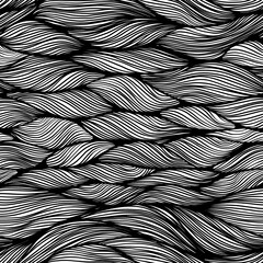 Hand drawn black and white seamless pattern with abstract flowing lines, organic textile texture and wavy motif, mixed media design for fabric, wallpaper, wrapping paper, fashion prints and decorative