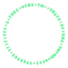 Green glowing rune circle frame of ancient symbols on transparent background

