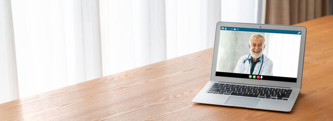 Doctor video call online by modish telemedicine software application for virtual meeting with patient