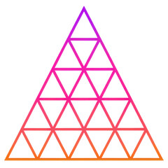 Vibrant geometric design featuring large triangle composed of smaller triangles, showcasing gradient of pink to orange colors against transparent