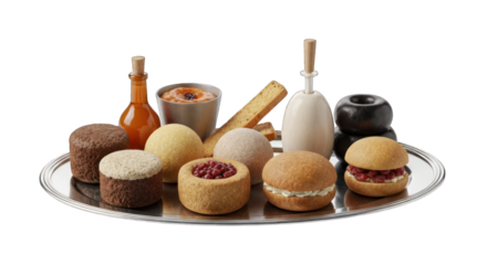 Assorted baked goods on a silver platter