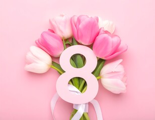 Pink tulips and number eight