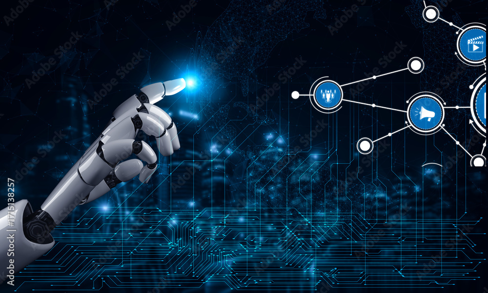 Aufkleber a futuristic robot hand reaches out to interact with a digital interface, highlighting high-tech net