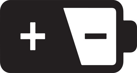 Obraz premium Simple black and white icon representing a battery with positive and negative charge indicators for power status