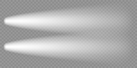 Lighthouse camera light, Car headlight top view. Motorcycle front flashlight flare, png overlay. White beacon beam effect, vector. Night street vehicle led spots isolated. Speed fog road truck aerial