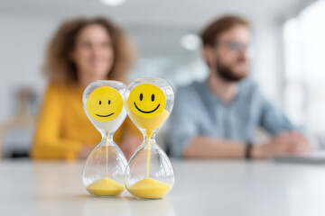 pair of hourglasses sits on clean ultrabright background essence of time