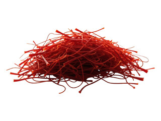 Fototapeta premium Close-up of a pile of vibrant red threads, likely saffron