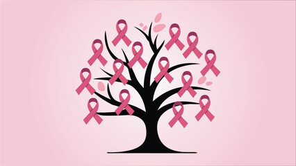 pink tree with ribbon, "Pink Ribbon Tree Illustration for Breast Cancer Awareness Campaign Starting 1st October" breast cancer awareness 