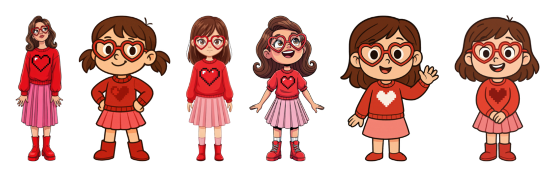 Cartoon girl characters set including varied ages, styles, and poses isolated. Valentine's Day, love, and friendship illustration. - Powered by Adobe