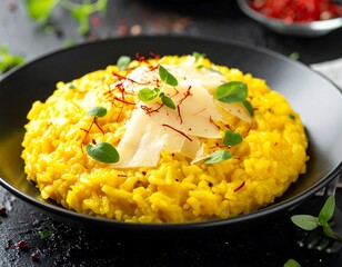 Saffron risotto dish with cheese