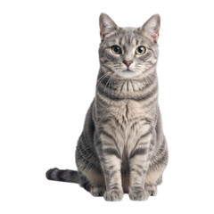 Fototapeta premium Gray tabby cat seated, front view