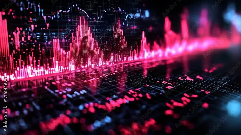 Aufkleber abstract red and blue data graph with grid, reflecting surface