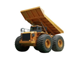 Large, yellow dump truck, angled view