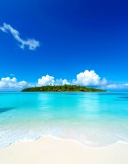 Tropical paradise island with turquoise ocean and blue sky
