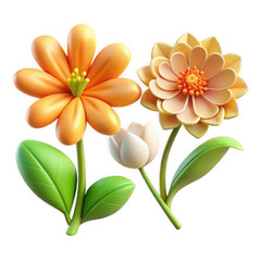 Fototapeta premium 3d vibrant flowers and bud isolated on transparent background