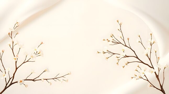  Colorful Floral Frame with Elegant Floral Branches on Creamy Fabric