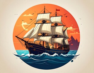 Sailing ship at sunset (1)