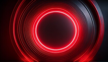 Red Neon Circle Dark Background Copy Space