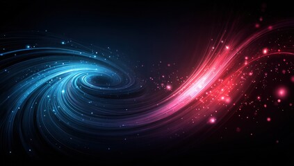 Obraz premium A mesmerizing spiral design features swirling lines of vibrant blue and red, highlighted by sparkling particles, creating a dynamic and captivating visual effect.