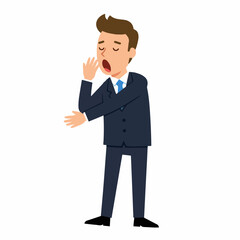 Obraz premium A businessman in a suit yawning widely with his hand covering his mouth.