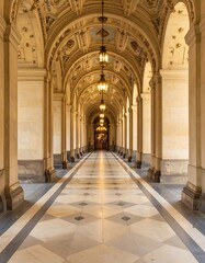 Grand arched hallway with ornate ceiling