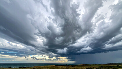 Storm cloud sky ocean horizon rain landscape dramatic weather dark nature