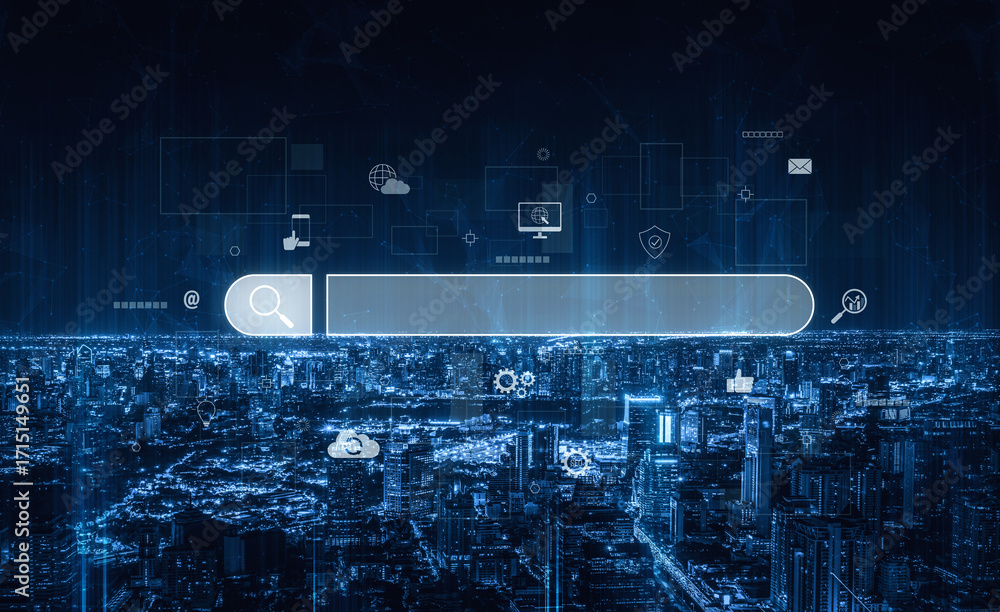 Poster search engine interface for accessing digital information and online data. search engine finds data,