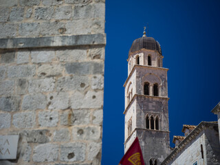 Dubrovnik, Croatia, 28th July 2025, view of the bell tower of the Franciscan Church and Monastery
