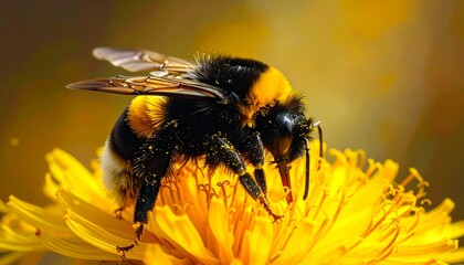 Honeybee on a dandelion close-up view