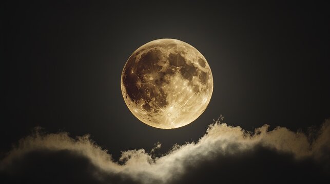 The Moon&acirc;&euro;&trade;s shadow passing across Earth during a total solar eclipse, dark circle moving over bright clouds below. 
