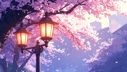 Sakura-lit street scene