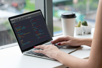 Software development programming on computer screen for modish application and program coding