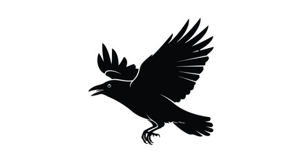 Obraz premium Raven's Ascent: A Silhouette of Dark Mystery and Freedom Representing Intelligence, Adaptation, and Cultural Symbolism Within Stark Black and White