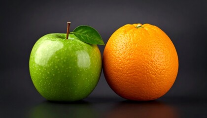 Fresh green apple and orange