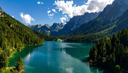 Serene alpine lake nestled in a valley