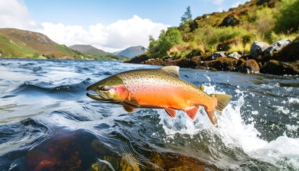 Salmon leaps from mountain lake