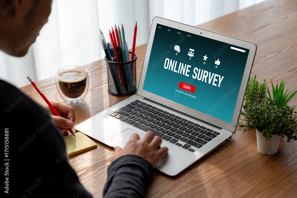 Poster online survey form for modish digital information collection on the internet network