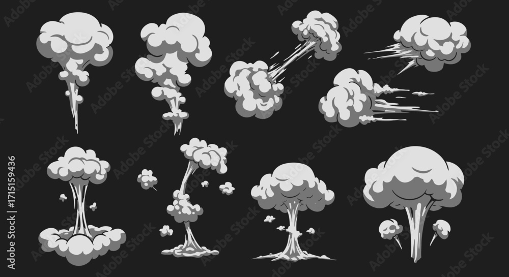 Poster a dynamic collection of vector smoke and cloud elements, perfect for adding dramatic effects and vis