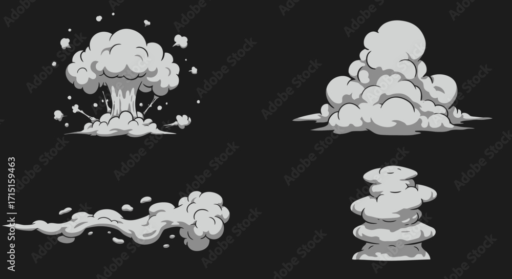Poster a collection of stylized smoke effects in various shapes and forms, perfect for adding dynamic visua