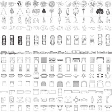 2D Vector Drawing Symbols for Interior Design and Architecture