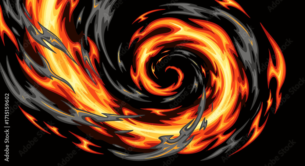 Poster fiery vortex with swirling smoke and dynamic energy, a powerful abstract graphic element for design 