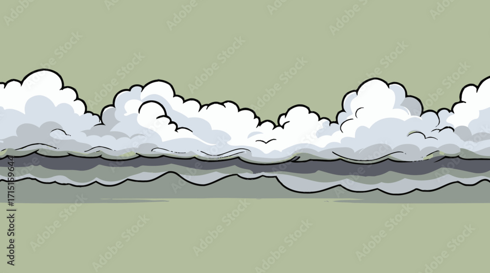 Poster a whimsical vector illustration features cartoon clouds, depicted with a playful aesthetic, floating