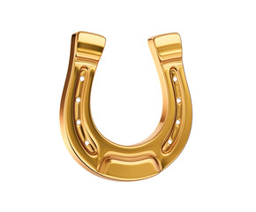 Polished gold horseshoe isolated on white, classic emblem of good fortune. AI generated