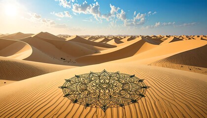 Sand mandala in desert landscape
